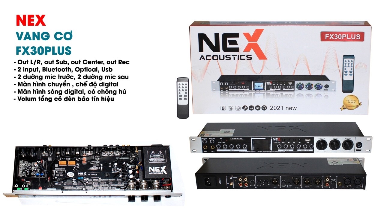 [ SIÊU HOT 2022 ] Vang Cơ NEX Acoustics FX30 PLUS Chính Hãng | Vang Cơ Chống Hú Cực Tốt, Có REVERB - Echo Nhẹ Mượt Mà, Cổng Sub Riêng Biệt, Âm Thanh Tiêu Chuẩn - Bluetooth 5.0, Cổng Quang Optical - Phù Hợp Mọi Dàn Âm Thanh KARAOKE