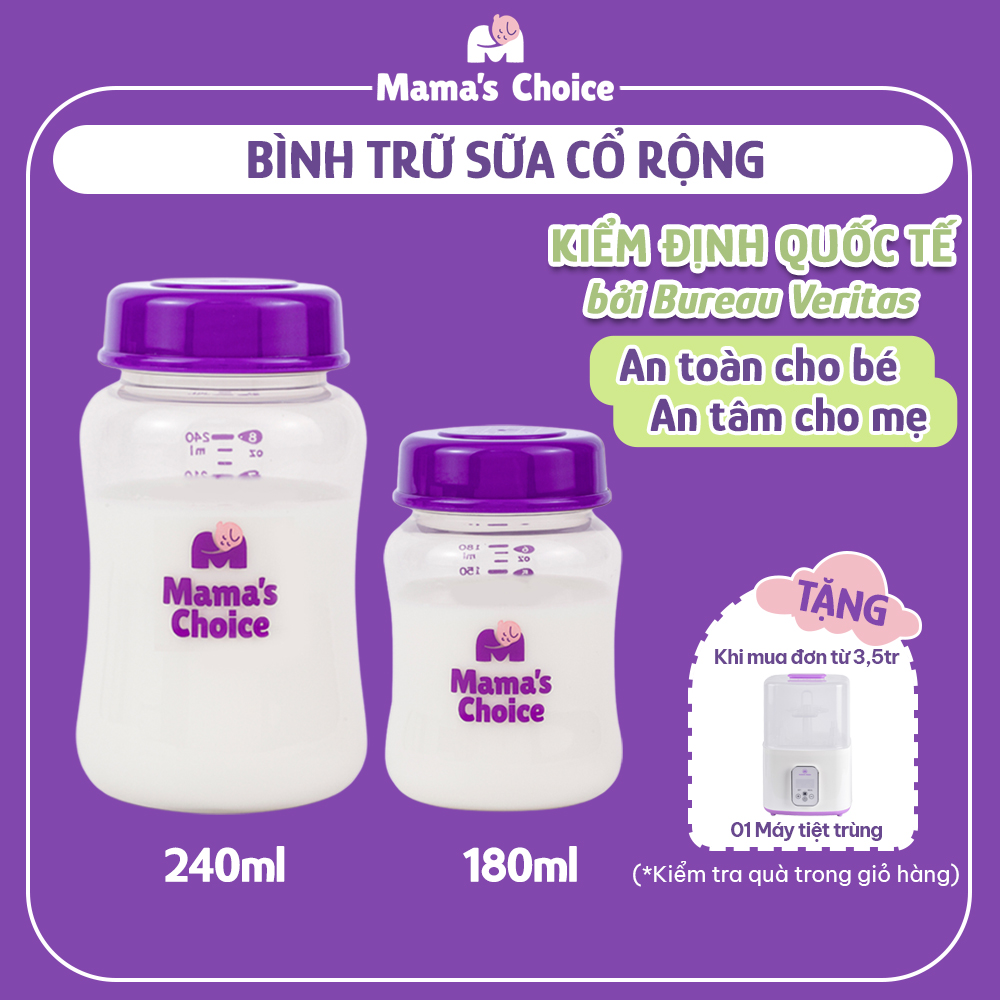  Bình Trữ Sữa Cổ Rộng Mama's Choice 180ml–240ml Tương Thích Máy Hút Sữa Spectra Avent Fatz Rozabi Cimilre BioHealth Concung 
