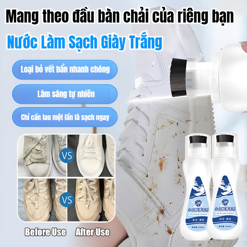 Nước Lau Giày Màu Trắng Kèm Bàn Chải Tích Hợp/Nước Lau Giày Dạng Bọt Không Cần Xả Lại/Khử Nhiễm Và Ố Vàng/Chất Tẩy Rửa G