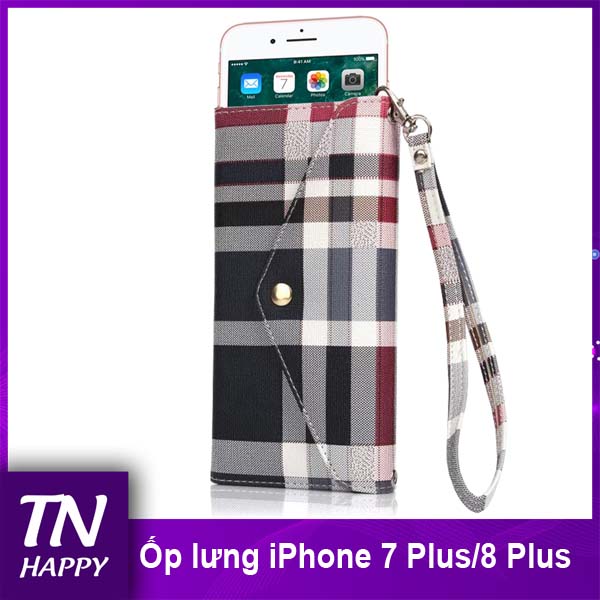 Bao da caro nữ kiêm ví cao cấp dành cho iPhone 7 Plus / 8 Plus - Màu Xanh - TN Happy phân phối