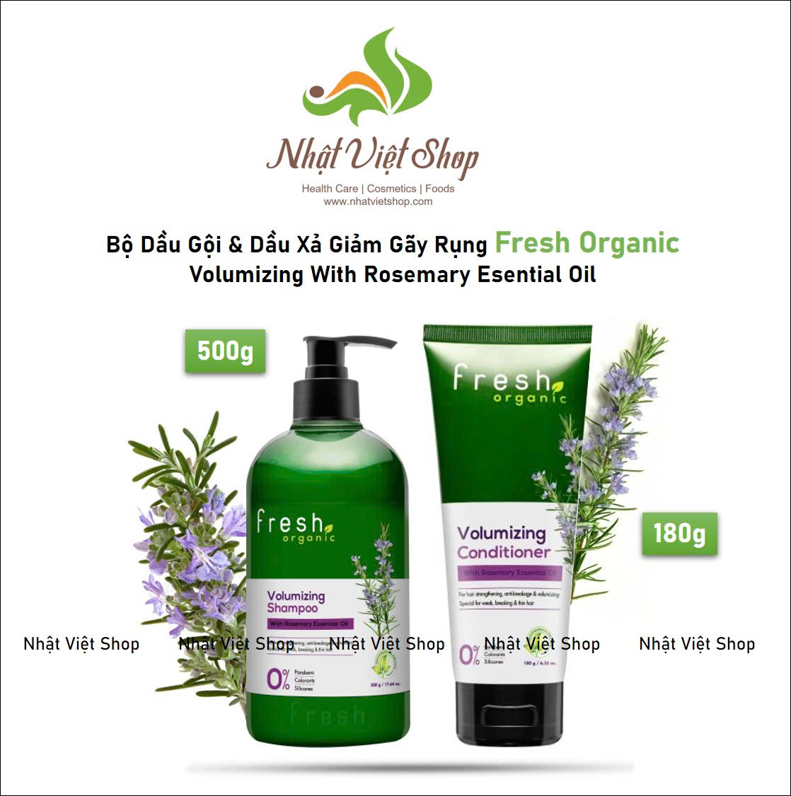 Bộ Dầu Gội Xả Giảm Gãy Rụng Fresh Organic Volumizing Shampoo With Rosemary Esential Oil