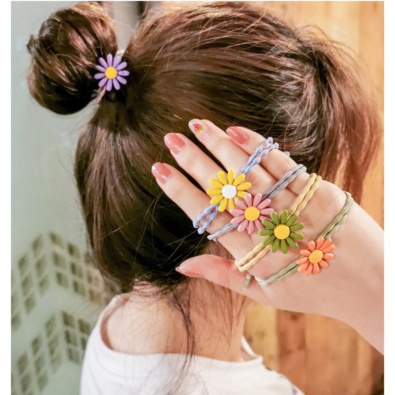 Sét 10 Dây thun cột tóc buộc tóc nữ hoa cúc đẹp dễ thương Hàn Quốc.