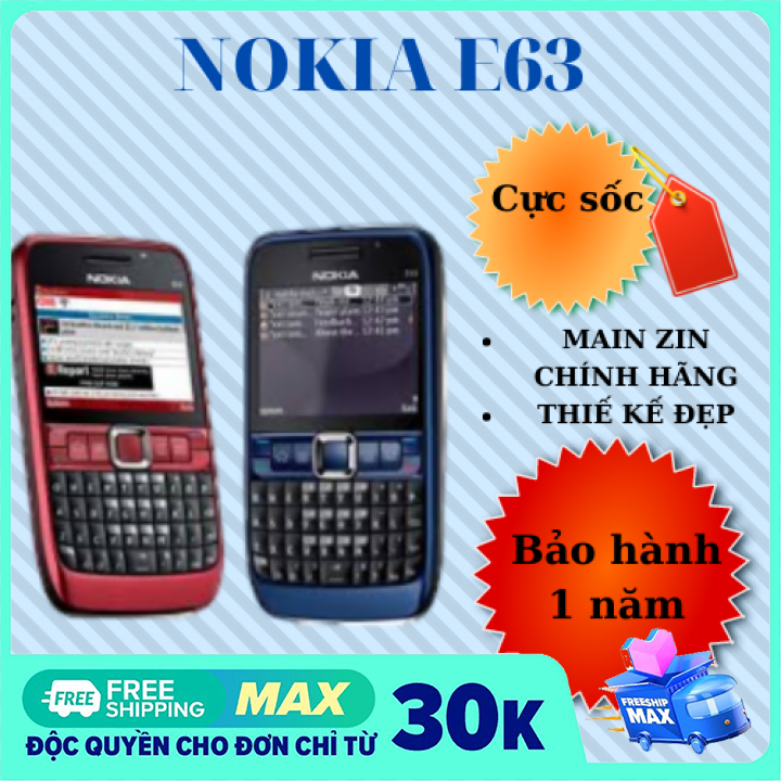 [Miến phí ship] Điện thoại cổ Nokia E63 main zin chính hãng, vỏ mới cực đẹp, đầy đủ phụ kiện-Bảo hành 12 tháng