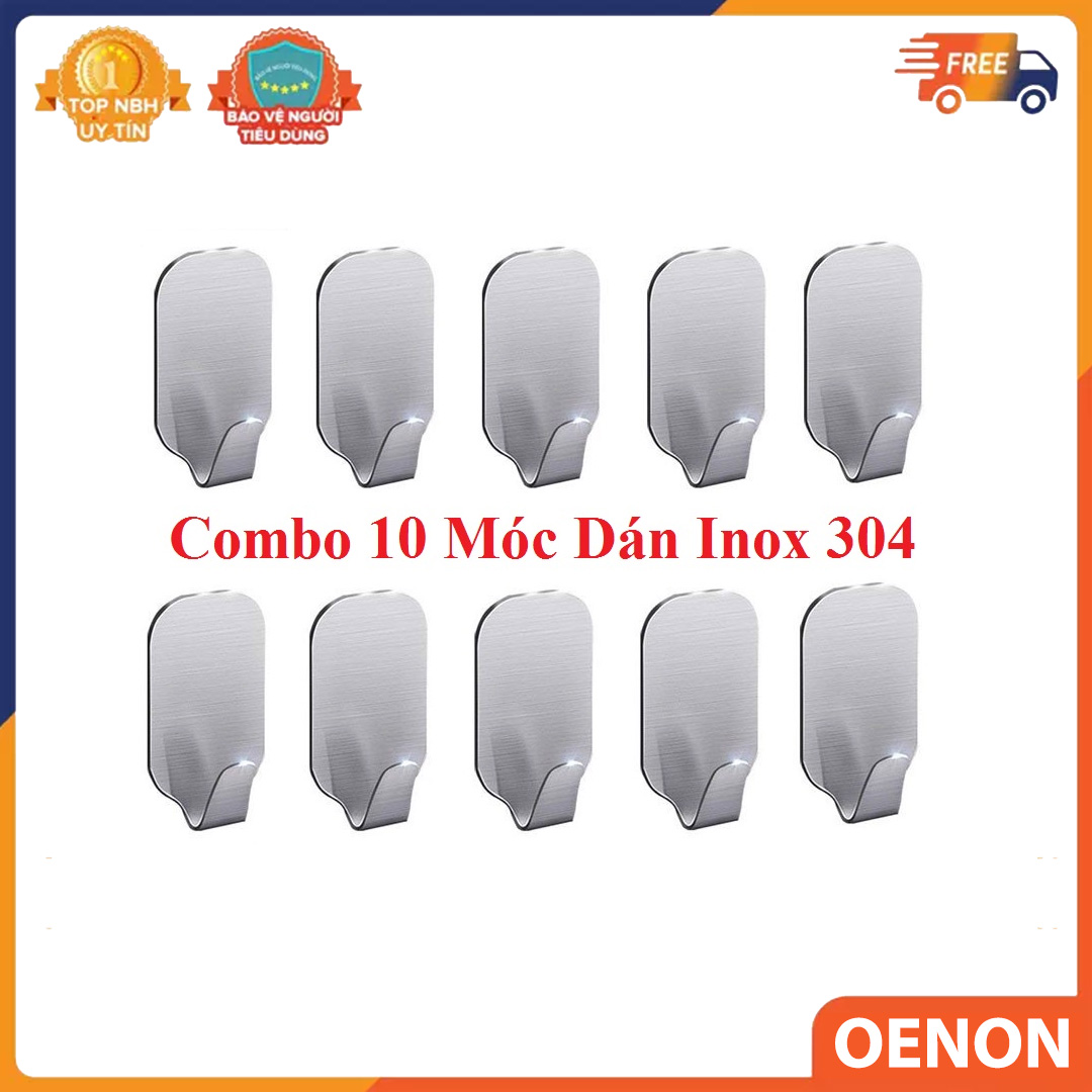 Combo 10 Móc Inox SUS304 Dán Tường Phòng Tắm, Phòng Bếp Tiện Lợi Không Gỉ Sét - Sử Dụng Keo 3M Không Cần Khoan, Móc Dán Tường Siêu Dính Tải Được Đến 10kg - Bảo hành 1 đổi 1