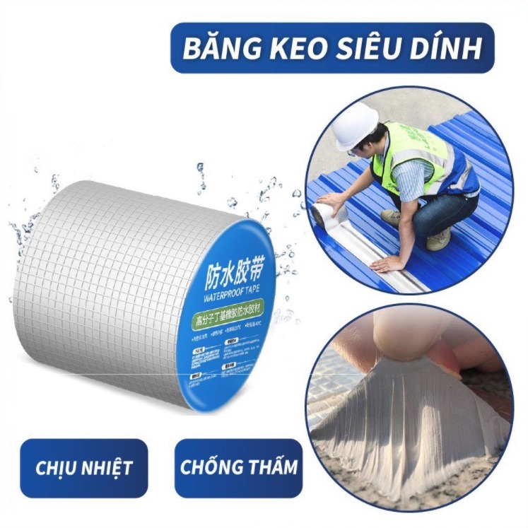 Băng Keo Siêu Dính 10CM X 5M Đa Năng, Keo Dán Chống Thấm Đa Năng Chính Nhật Bản Dùng Cho Dán Tường, Trần Nhà, Mái Tôn, Ống Nước, Bể Nước, Xô Chậu, Phao Bơi, Bể Bơi, Đồ Bơm Hơi.