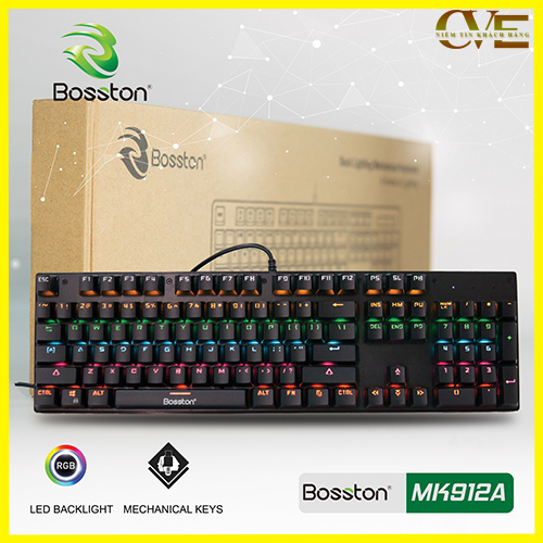 Bàn phím cơ gaming bosston mk912 - bàn phím máy tính full led có dây - chuyên gaming chính hãng