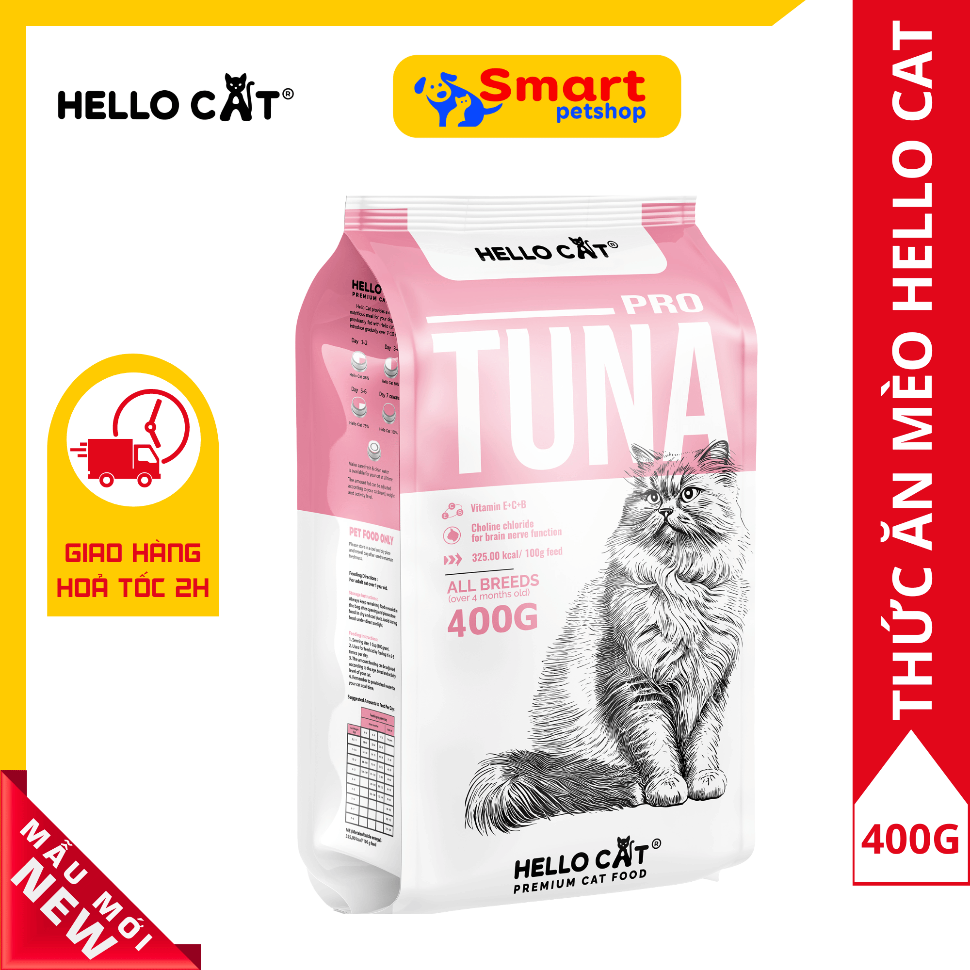 Thức ăn cho mèo - thức ăn hạt cho mèo vị cá ngừ hello cat tuna 400g