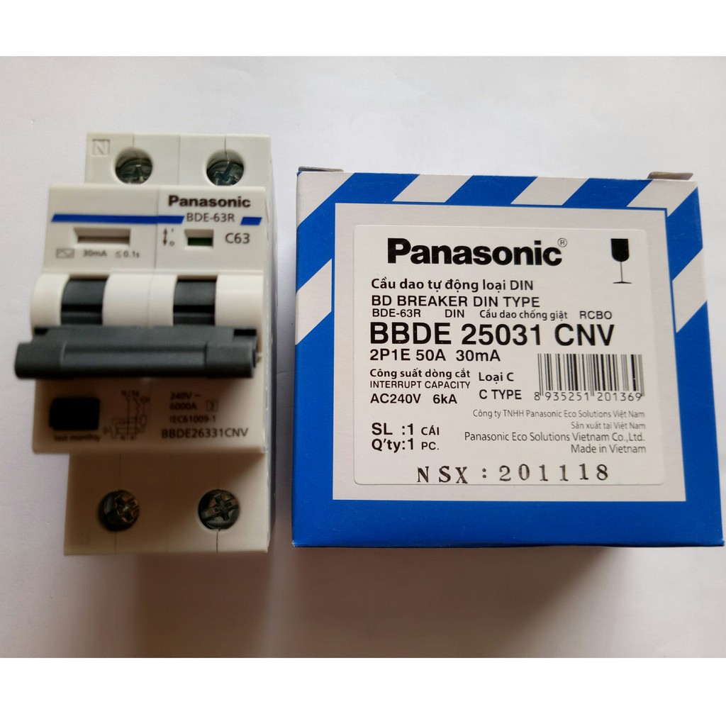 Cầu dao chống giật panasonic rcbo 2 fa - 30ma
