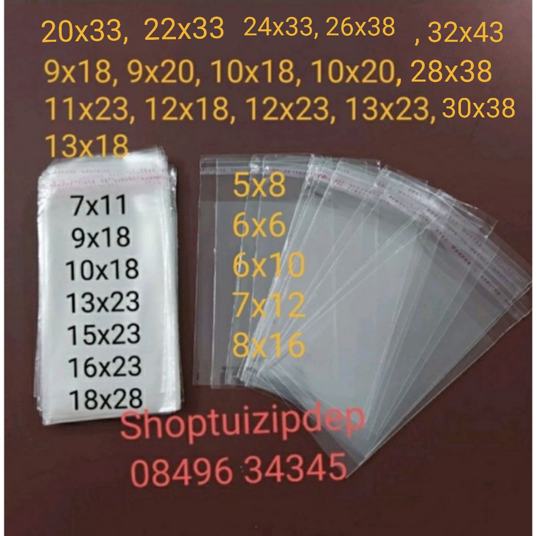 100gr túi dán mép opp nhiều size dùng để bọc quần áo, sách truyện