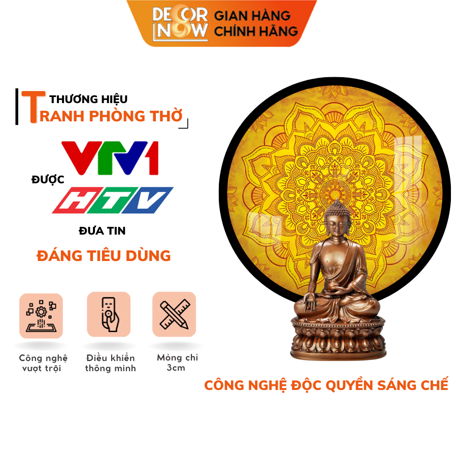 Đèn Hào Quang Phật In Tranh Trúc Chỉ DECORNOW 30,40 cm, Trang Trí Ban Thờ