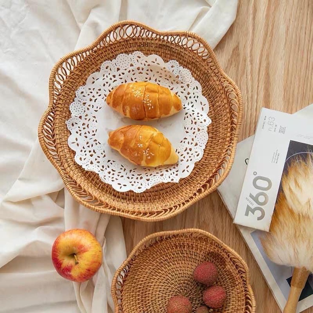 Khay mây tre ongtre hình bầu dục đựng bánh kẹo, đồ ăn, hoa quả sạch sẽ, tiện lợi hàng thủ công mỹ nghệ