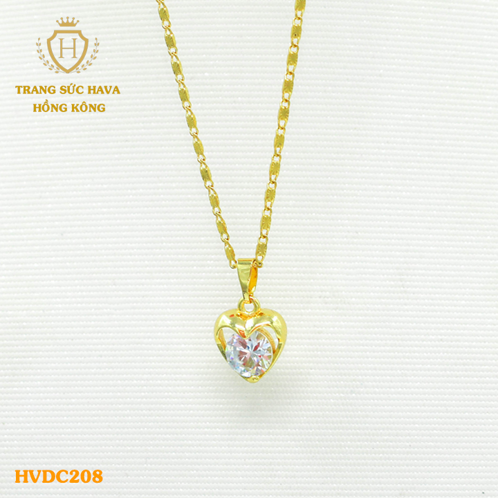 Vòng Cổ Nữ, Dây Chuyền Mặt Trái Tim Đính Đá, Titan Xi Mạ Vàng Non 18k, 24k Thật Cao Cấp (Không Bị Xỉn Đen) - Trang Sức Hava Hong Kong