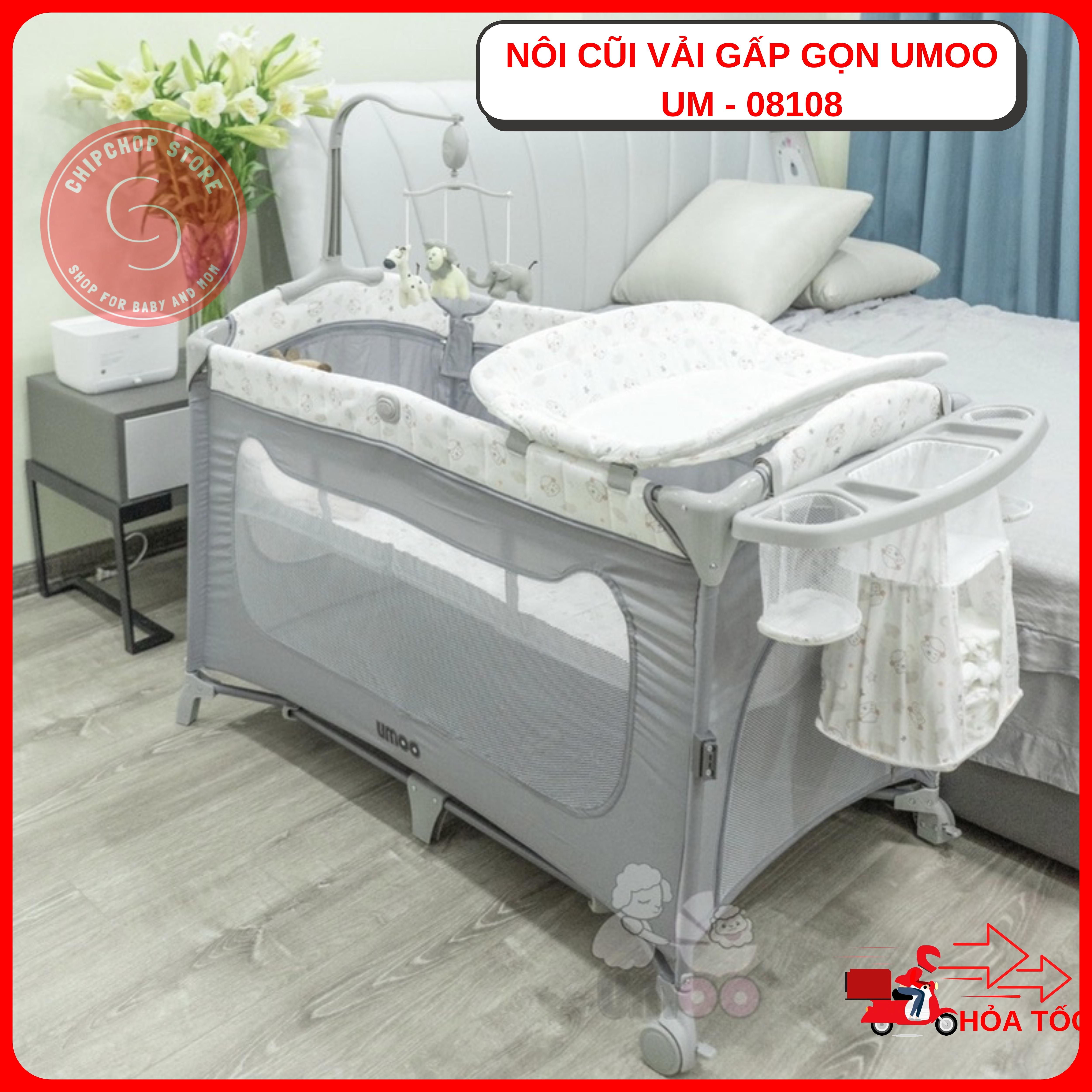Nôi cũi vải gấp gọn đa năng umoo um-08108 chính hãng sang chảnh