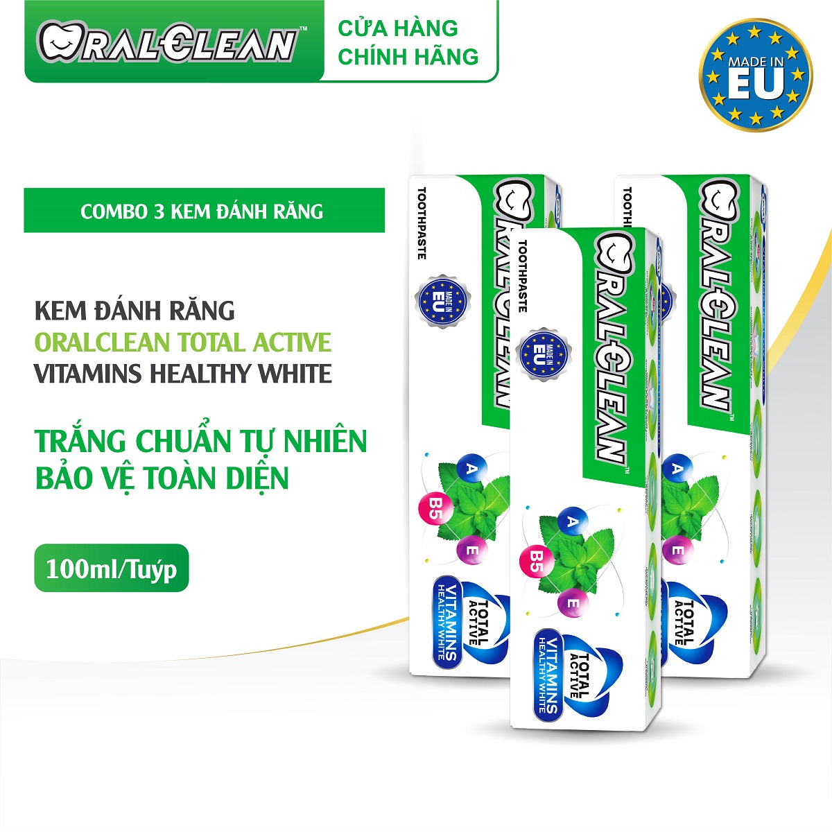 Combo 3 kem đánh răng OralClean Total Active Vitamin Healthy White