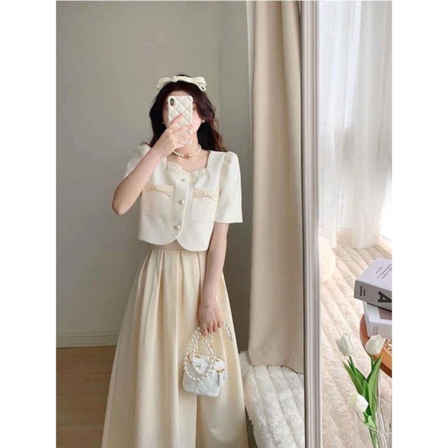 Sét áo nơ chân váy dài Jari đẹp tiểu thư hàng cover
