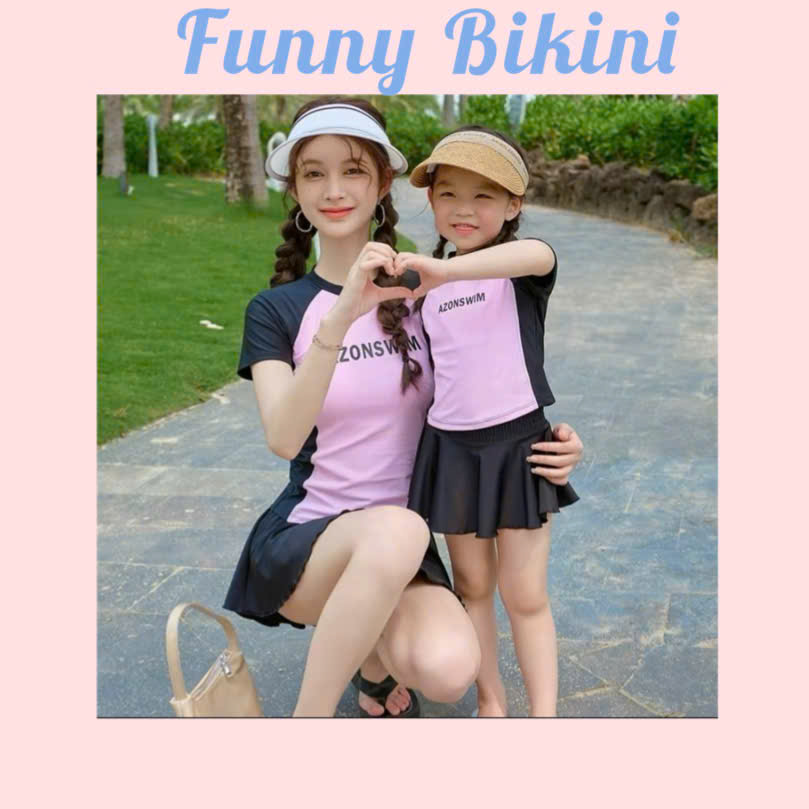 [Size M,L,XL] Bikini nữ đồ bơi cặp Mẹ và Bé 2 mảnh phối váy kín đáo dễ thương FUNNY BIKINI MS-064