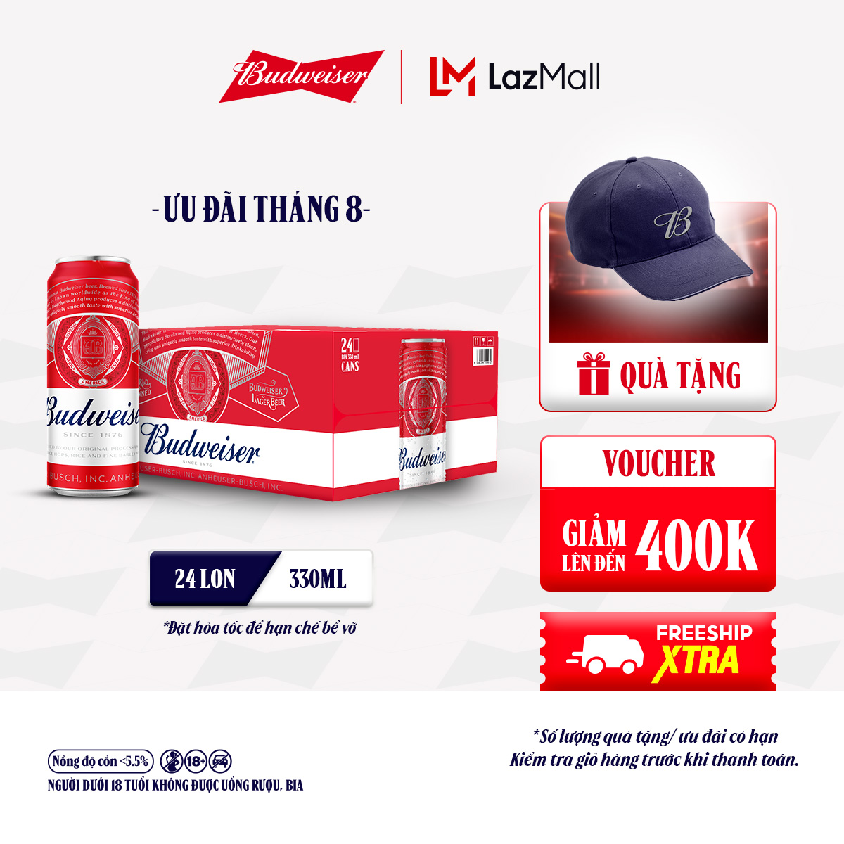 Thùng 24 Lon Bia Budweiser Sleek Can Chính Hãng (330ml/lon)