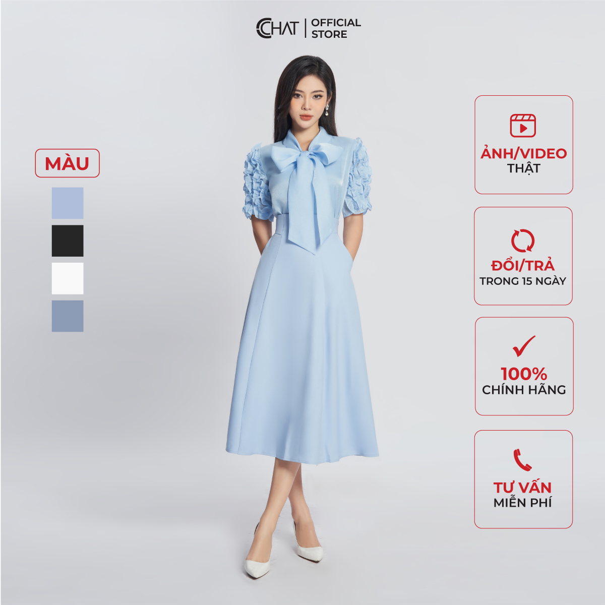 Chân váy cchat kiểu cạp bổ 7 mảnh dáng xòe chất tuytsi mềm mịn 93cds2007xt