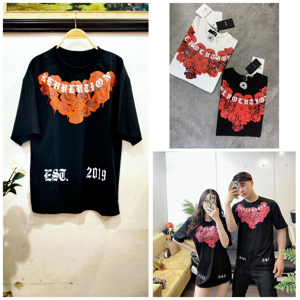 Áo Thun Họa Tiết Hoa Hồng In 3D Phối Ngực Hot Trend Mùa Hè Fom Tay Lỡ Siêu Cá Tính