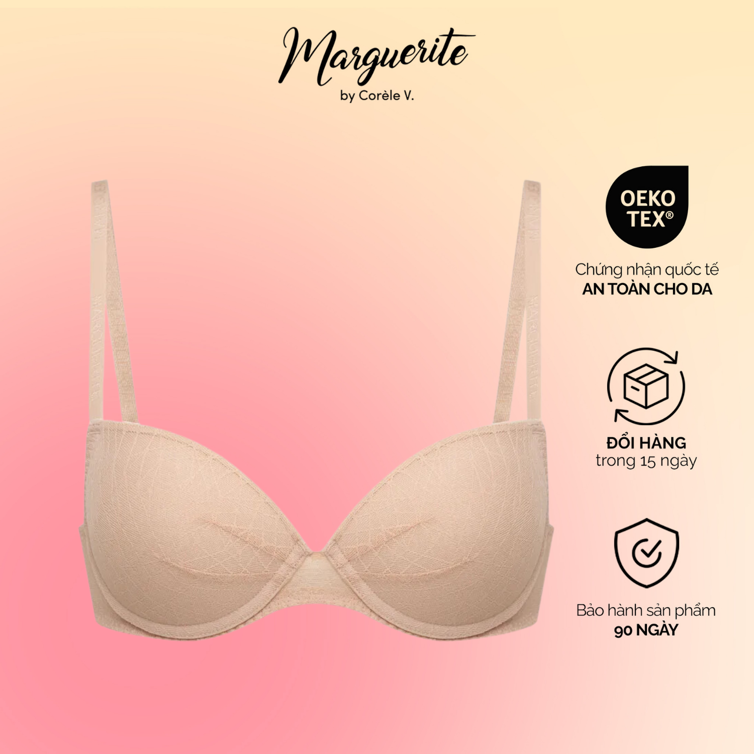 Áo ngực nữ Marguerite nâng vừa, không gọng êm ái, mút nâng 2cm, chuẩn an toàn quốc tế OEKO-TEX từ Corèle Pháp - 21170