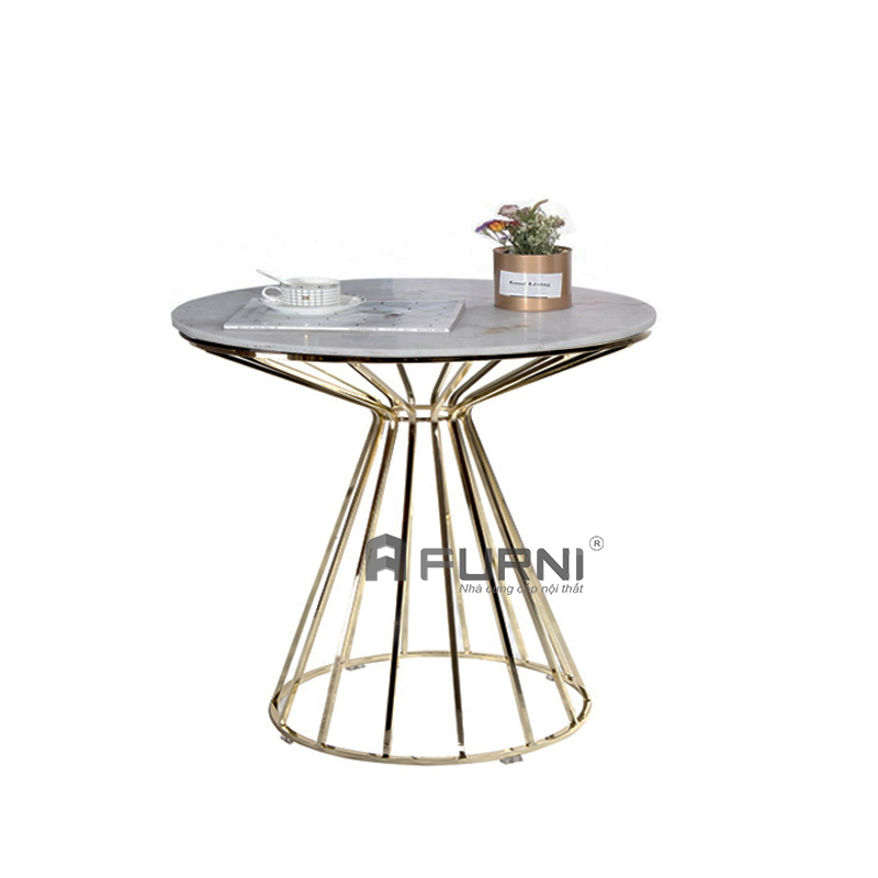 Bàn sofa đẹp mặt đá trắng vân mây tròn 50cm chân inox xi vàng h55cm nhập khẩu hcm | ts0951-05e . sofa table / beautiful sofa table imported to ho chi minh city