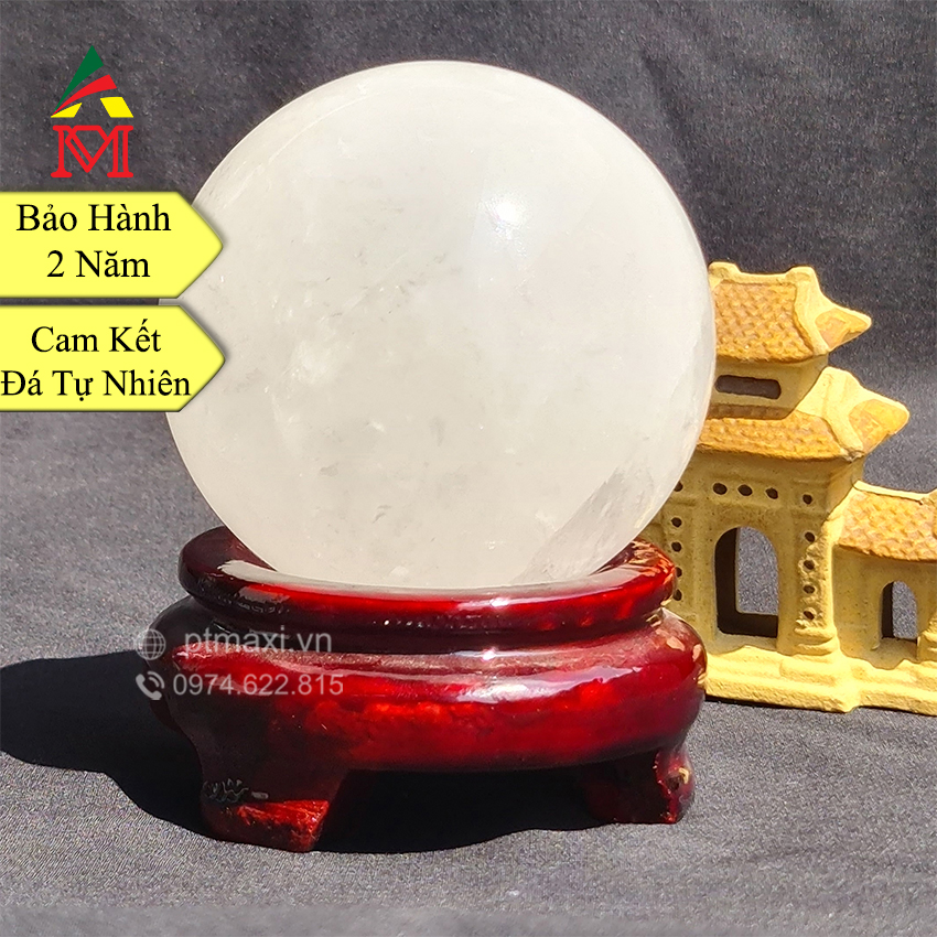 Quả Cầu Để Bàn Phong Thuỷ Đá Thạch Anh Trắng. Hợp Mệnh Kim, Thuỷ