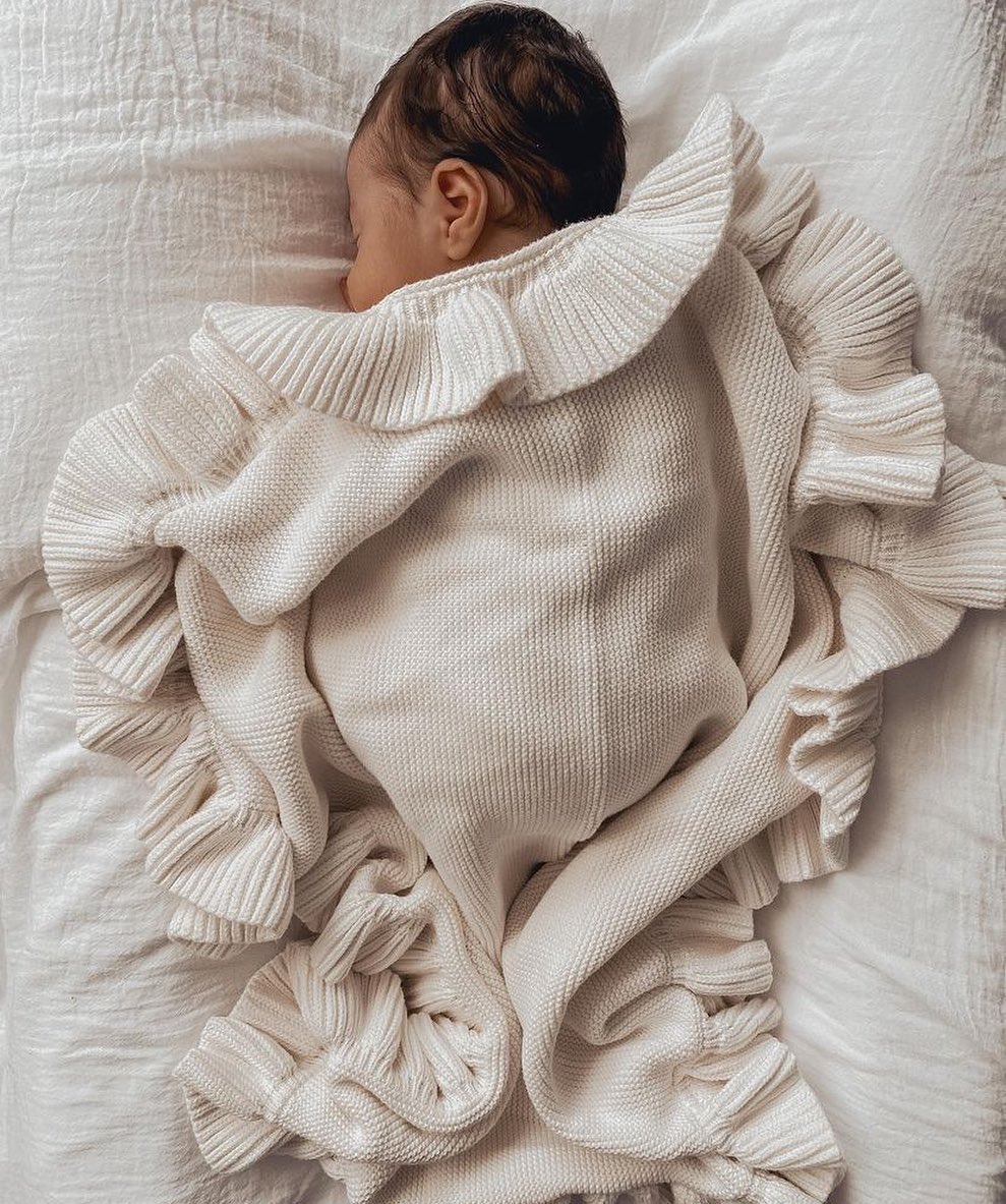 Ruffle dệt kim em bé chăn trẻ sơ sinh bọc trẻ sơ sinh bộ đồ giường trẻ sơ
