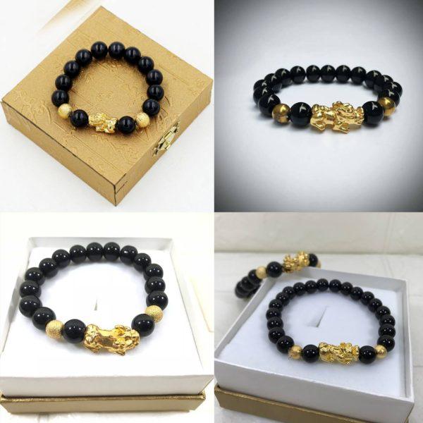 Vòng Tay Tỳ Hưu Mạ Vàng 24k Chuỗi Hạt Đá Mã Não Cao Cấp