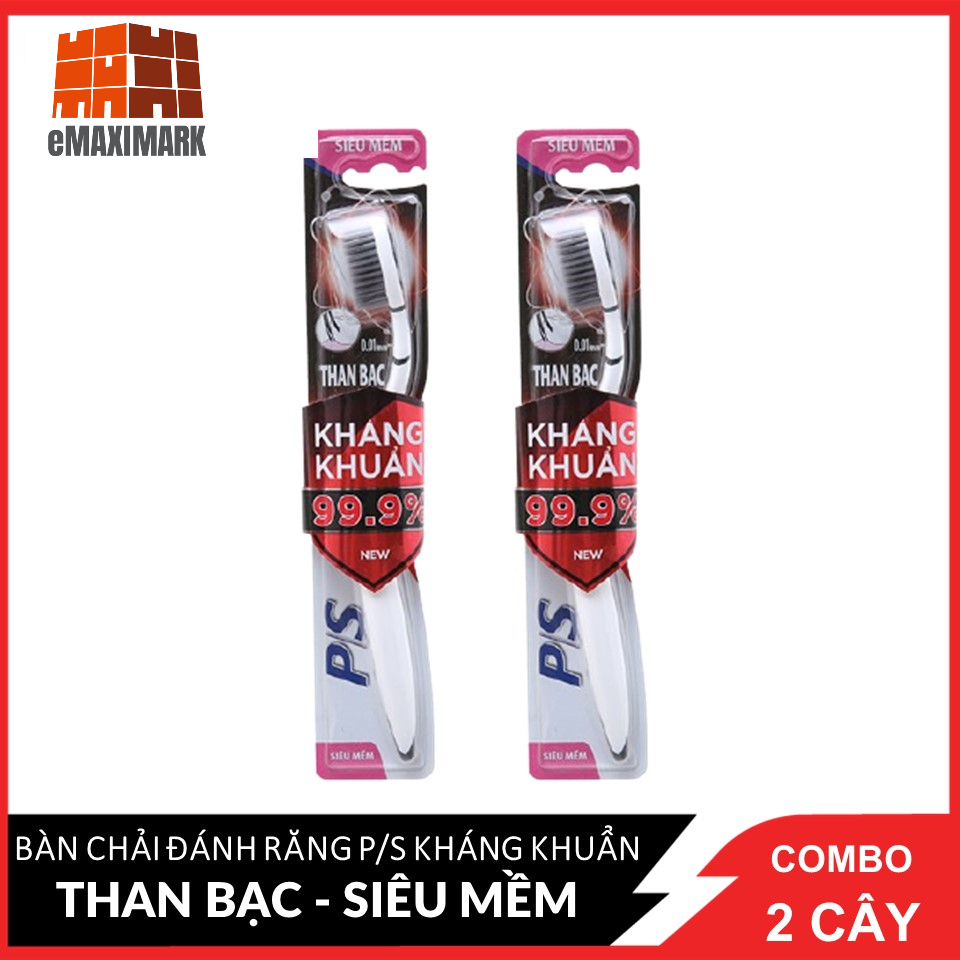 COMBO 2 Bàn Chải Đánh Răng P/S Than Bạc Siêu Mềm Kháng Khuẩn 99.9% x 2