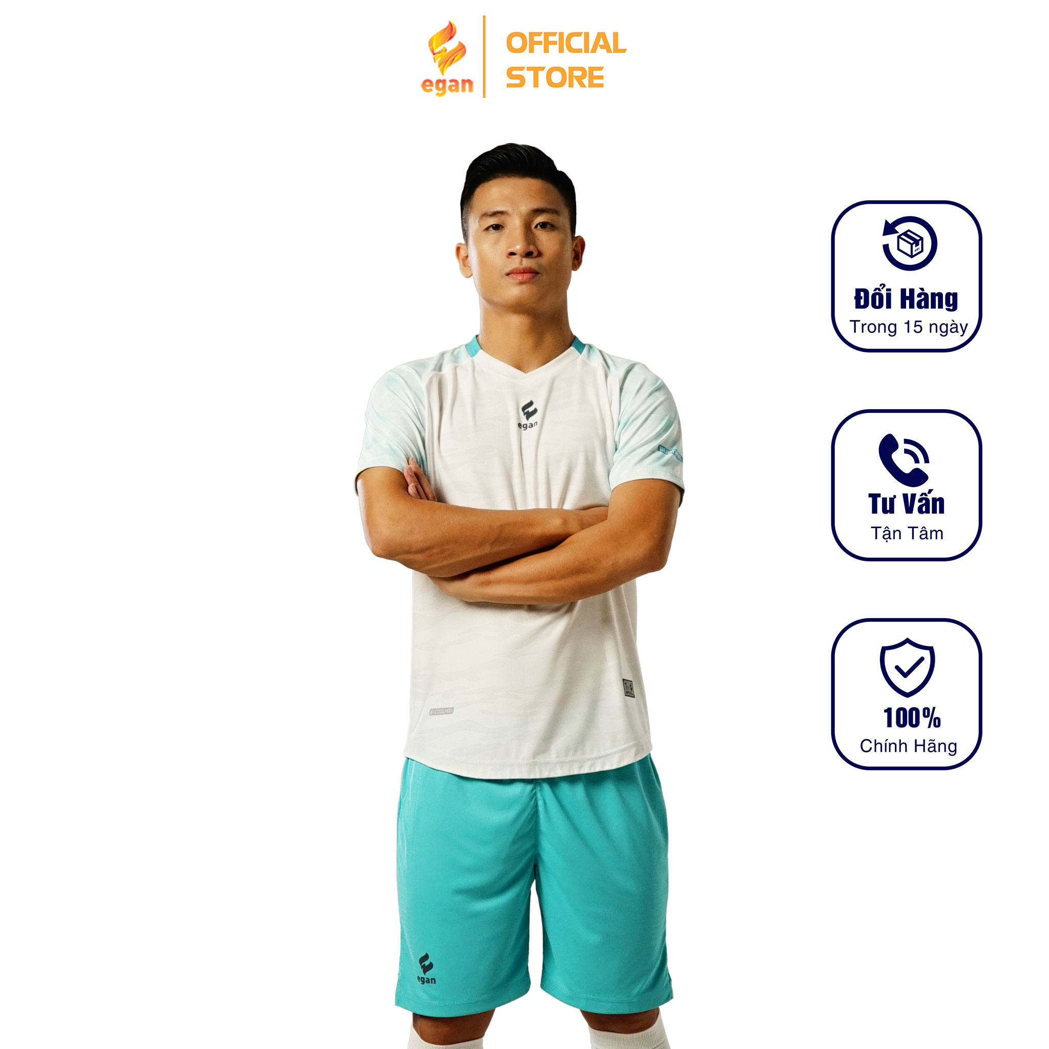 Bộ quần áo thể thao bóng đá egan alpha màu trắng thiết kế co giãn 4 chiều thoải mái vận động thể thao td04