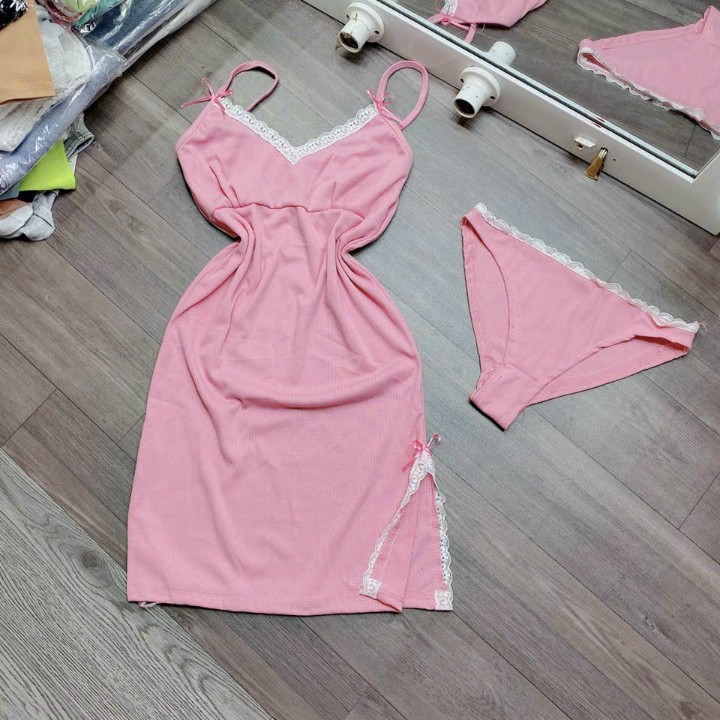 Đầm ngủ 2 dây may viền ren 3 màu gợi cảm quyến rũ - Free size đến 52kg - Tạp Hóa Mèo Ú NN249