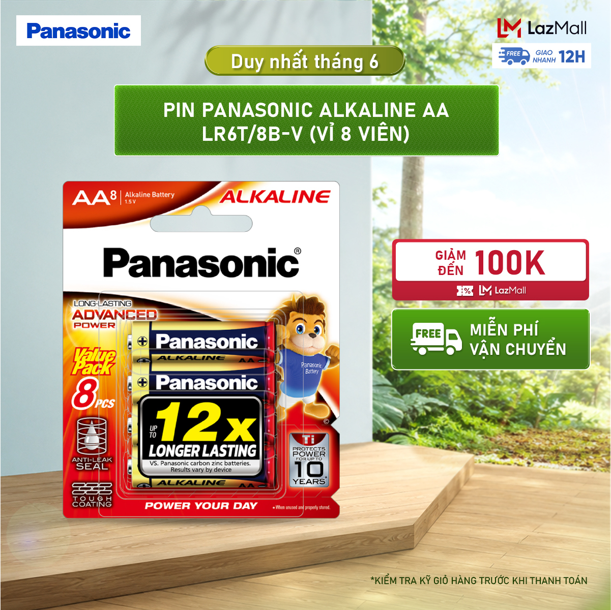 Vỉ 8 viên Pin Panasonic Alkaline AA LR6T/8B-V – Hàng Chính Hãng
