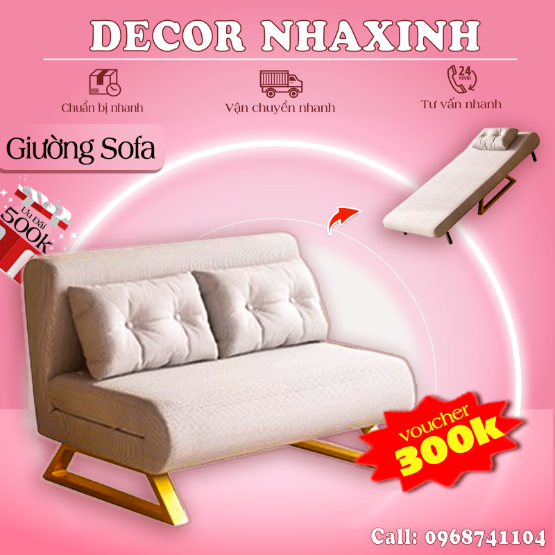 Giường Sofa Thông MInh Sofa Giường Gấp Gọn Chân Sắt Sang Trọng Ghế Sofa Phòng Ngủ Tiện Lợi Tặng Kèm Gối