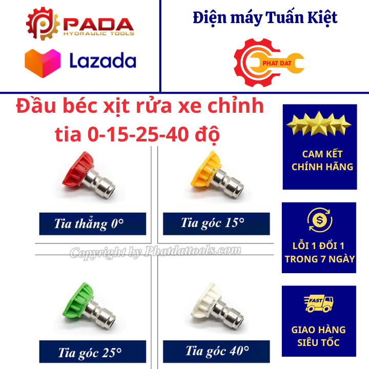 Đầu béc xịt rửa xe chỉnh tia 0-15-25-40 độ chất liệu thép không gỉ