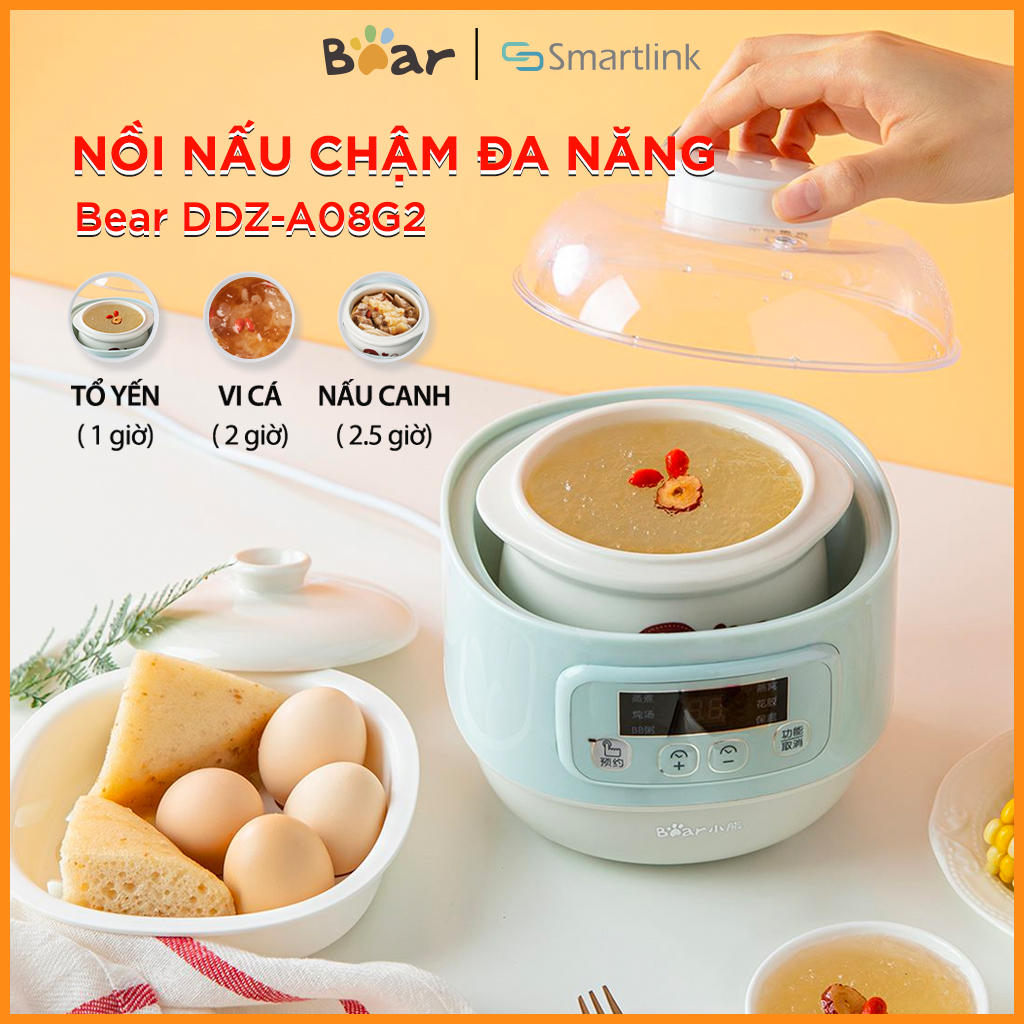 Nồi Nấu Cháo, Ninh, Hầm Cách Thủy Bear 4 trong 1 DDZ-A08G2 - Bảo Hành 18 Tháng