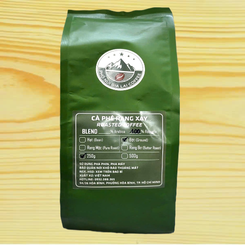 [gói XLÁ 250gr / BỘT] CÀ PHÊ RANG XAY 100% Robusta PHỐ NÚI GIA LAI Roasted Coffee