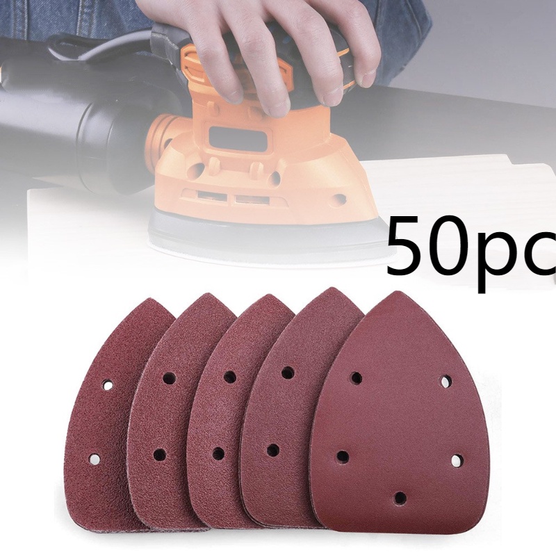 Bộ 50 giấy nhám,tờ chà nhám tam giác chuột chi tiết giấy nhám móc & vòng nhám đĩa mài nhám cho chà nhám gỗ 60-240#