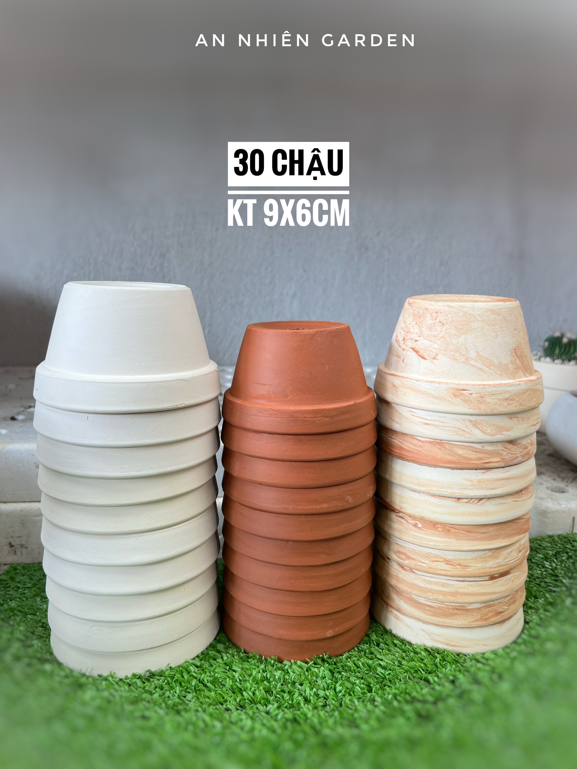 Combo 30 chậu đất nung g kích thước 9x6cm 3 màu - trồng sen đá - xương rồng- lỗi 1 đổi 1
