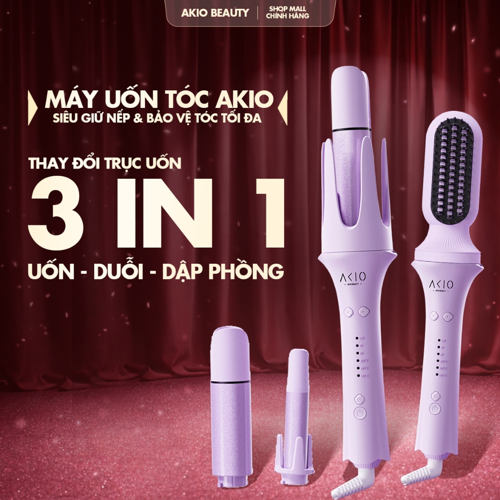Akio Beauty Automatic Hair Curler with 3 Shafts That Changes the Curling Diameter to 28mm, 32mm, 40mm and 1 Comb Head