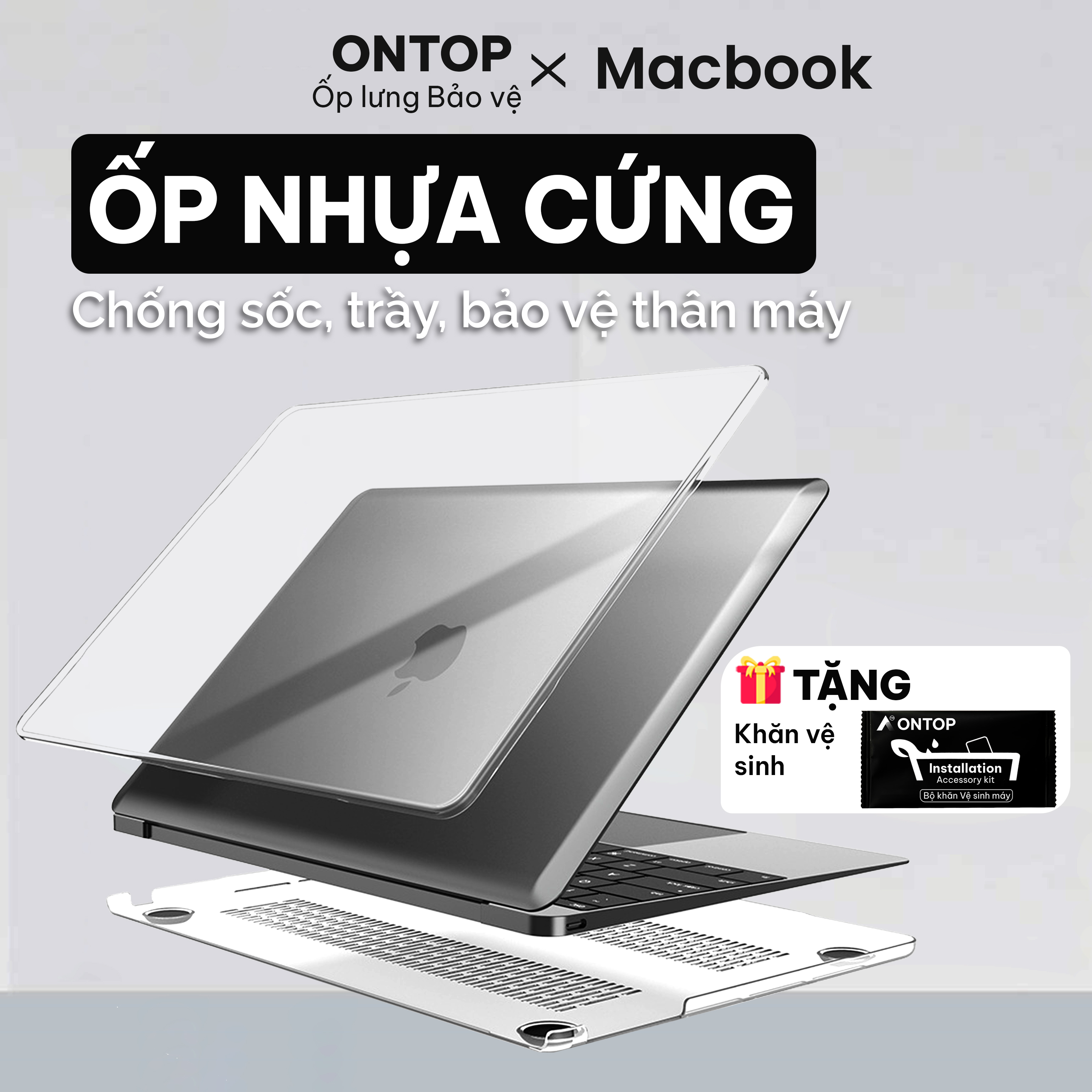 Ốp Lưng MacBook Air/Pro M3/M2/M1 [Trong Suốt] - Nhựa Cứng PC Siêu Mỏng, Chống Trầy Xước 13/14/15/16 inch