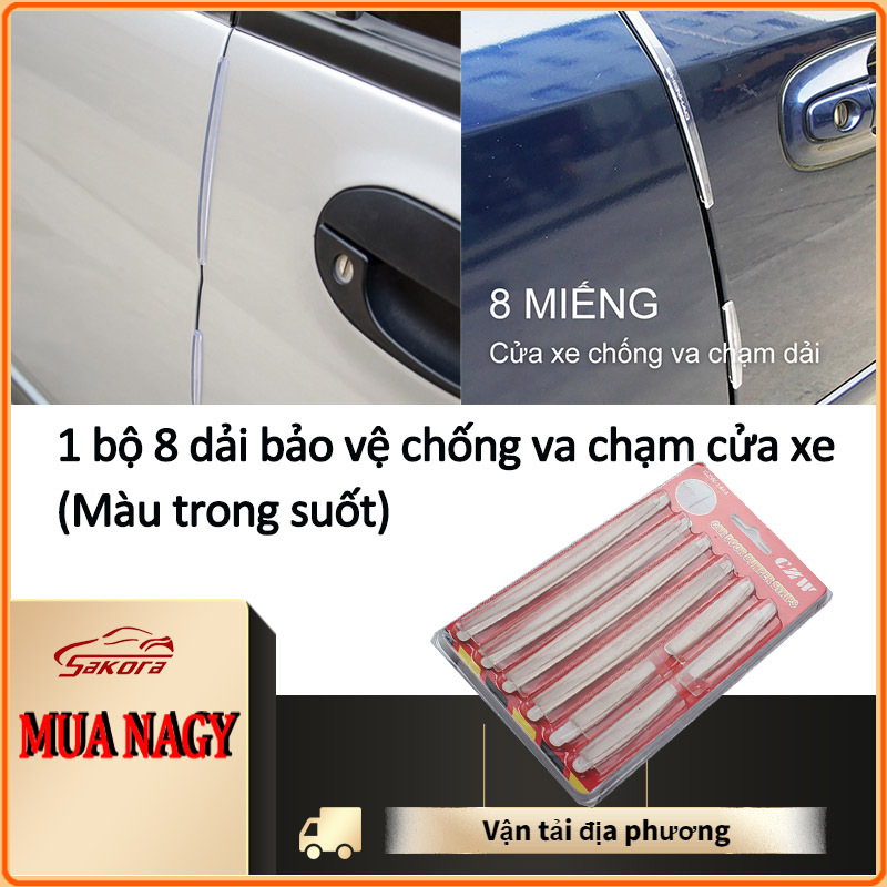 Sakora 1 bộ 8 dải bảo vệ chống va chạm cửa xe (màu trong suốt)