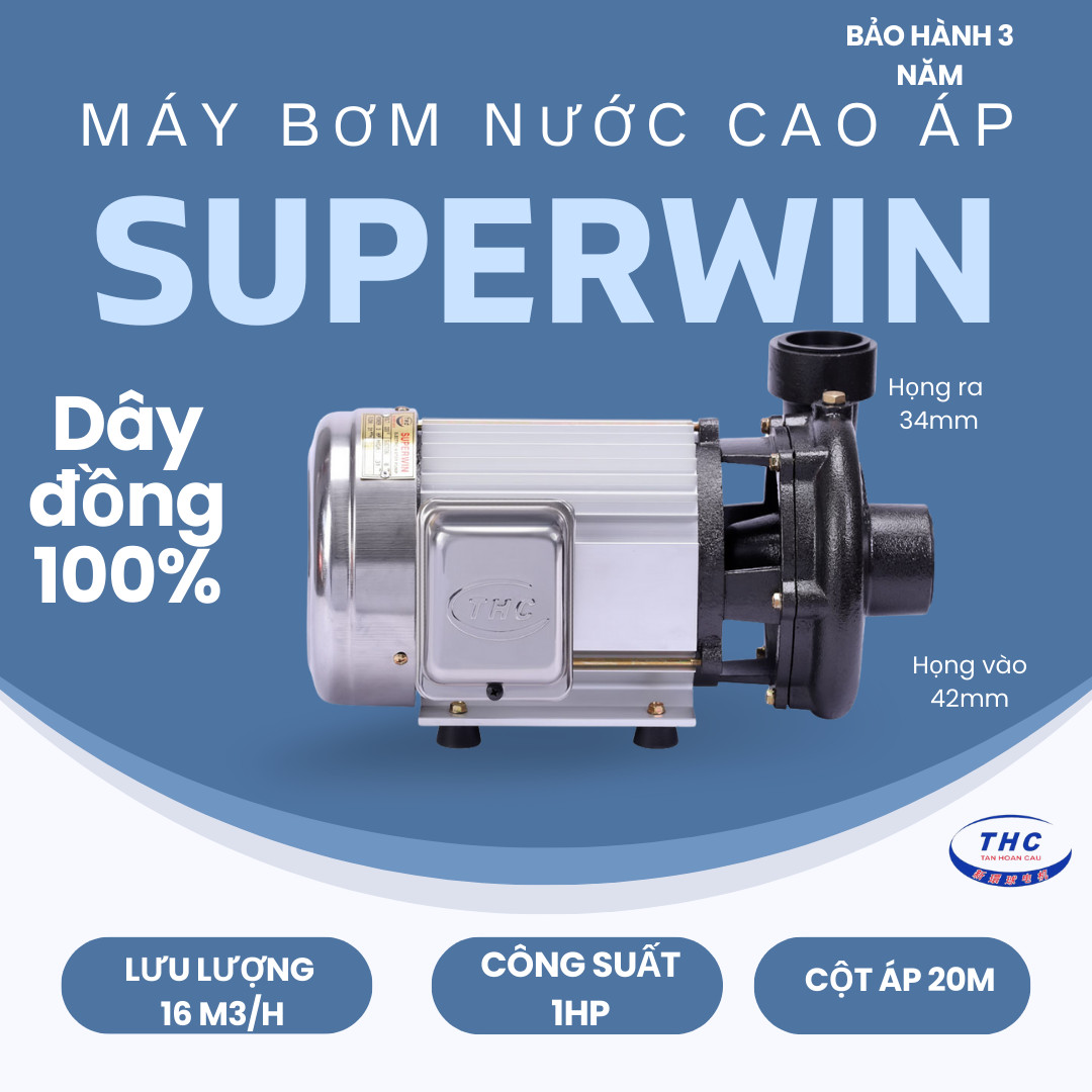 Máy bơm nước cao áp superwin 1hp - spw 750
