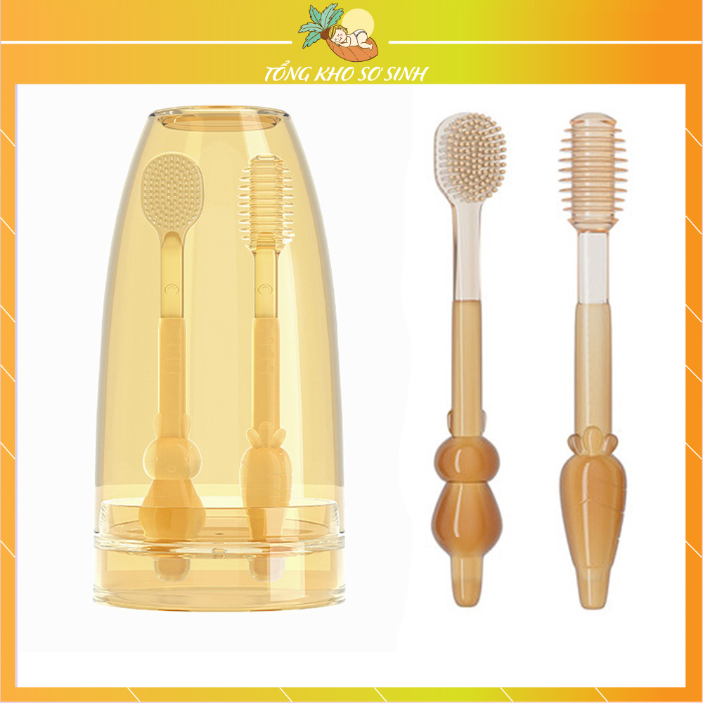 Set rơ lưỡi và bàn chải đánh răng silicon cho bé từ 0 - 18 tháng