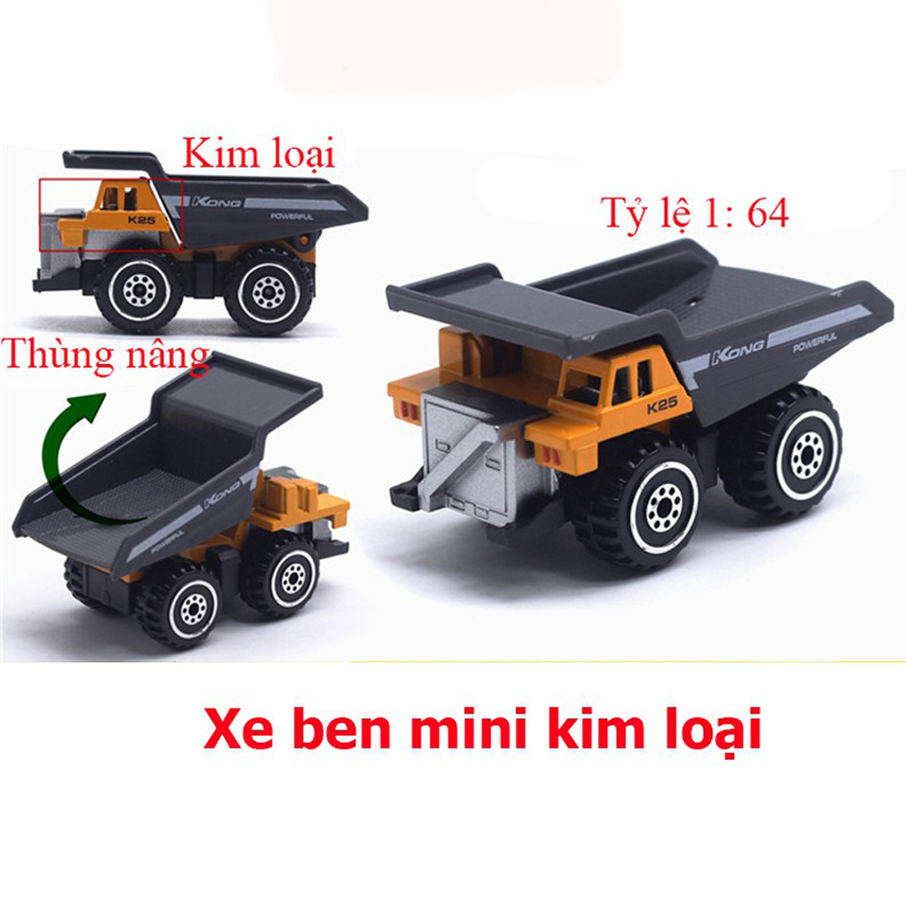 Đồ chơi mô hình xe ben mini kim loại tỷ lệ 1:64, TẶNG kèm 1 xe ben nanomini xinh xắn cho bé, đáng yê