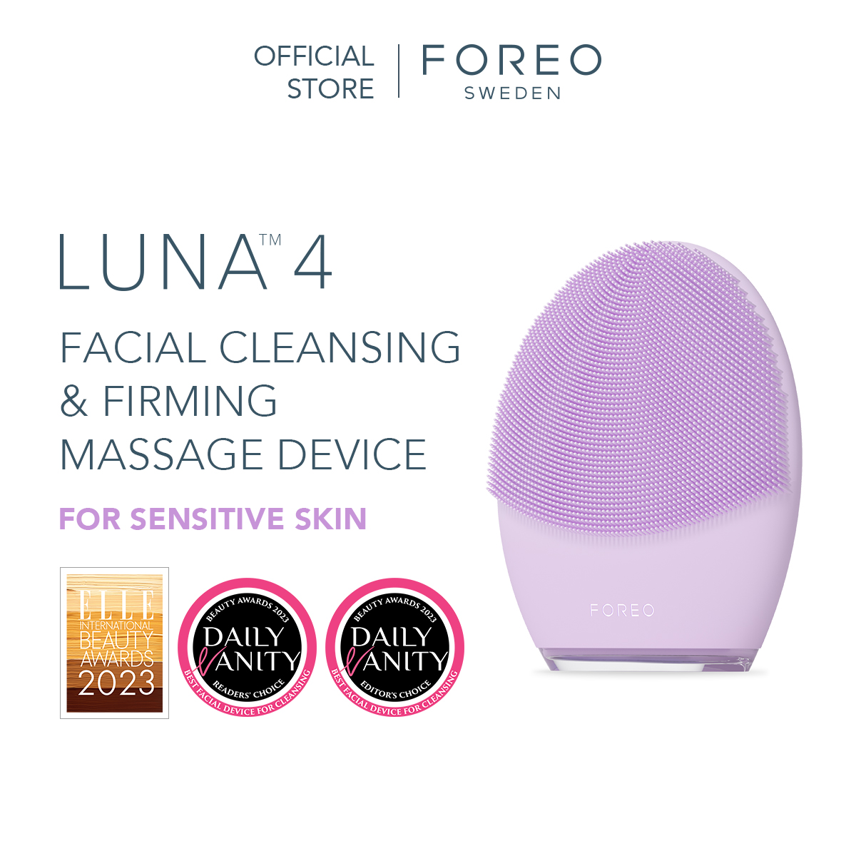 Máy rửa mặt FOREO LUNA 4 cao cấp mát-xa trẻ hoá da bằng sóng âm T-sonic phiên bản cho da nhạy cảm gai slilicon kháng khuẩn thế hệ mới