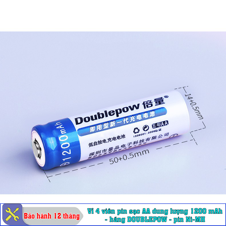 Vỉ 4 viên pin sạc AA dung lượng 1200 mAh - hãng DOUBLEPOW - pin Ni-MH thân thiện môi trường