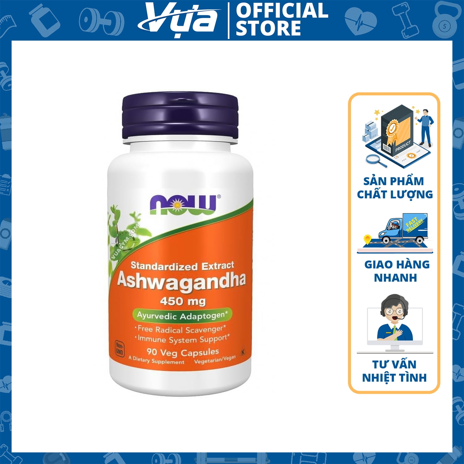 NOW - Ashwagandha 450 mg 90 viên - Thực Phẩm Bổ Sung Sức Khỏe Chính Hãng