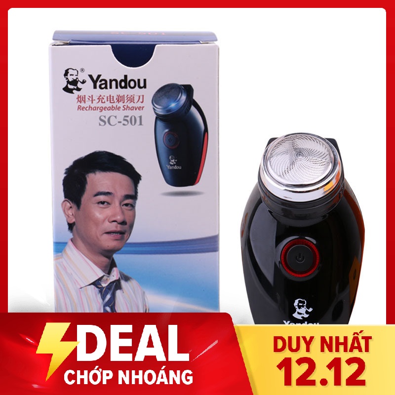 Máy cạo râu YANDOU SC501, Máy cạo râu khô không cần bọt tuyết SC-501 lưỡi cạo xoay toàn 360 kèm bao da và cọ nhỏ để vệ sinh