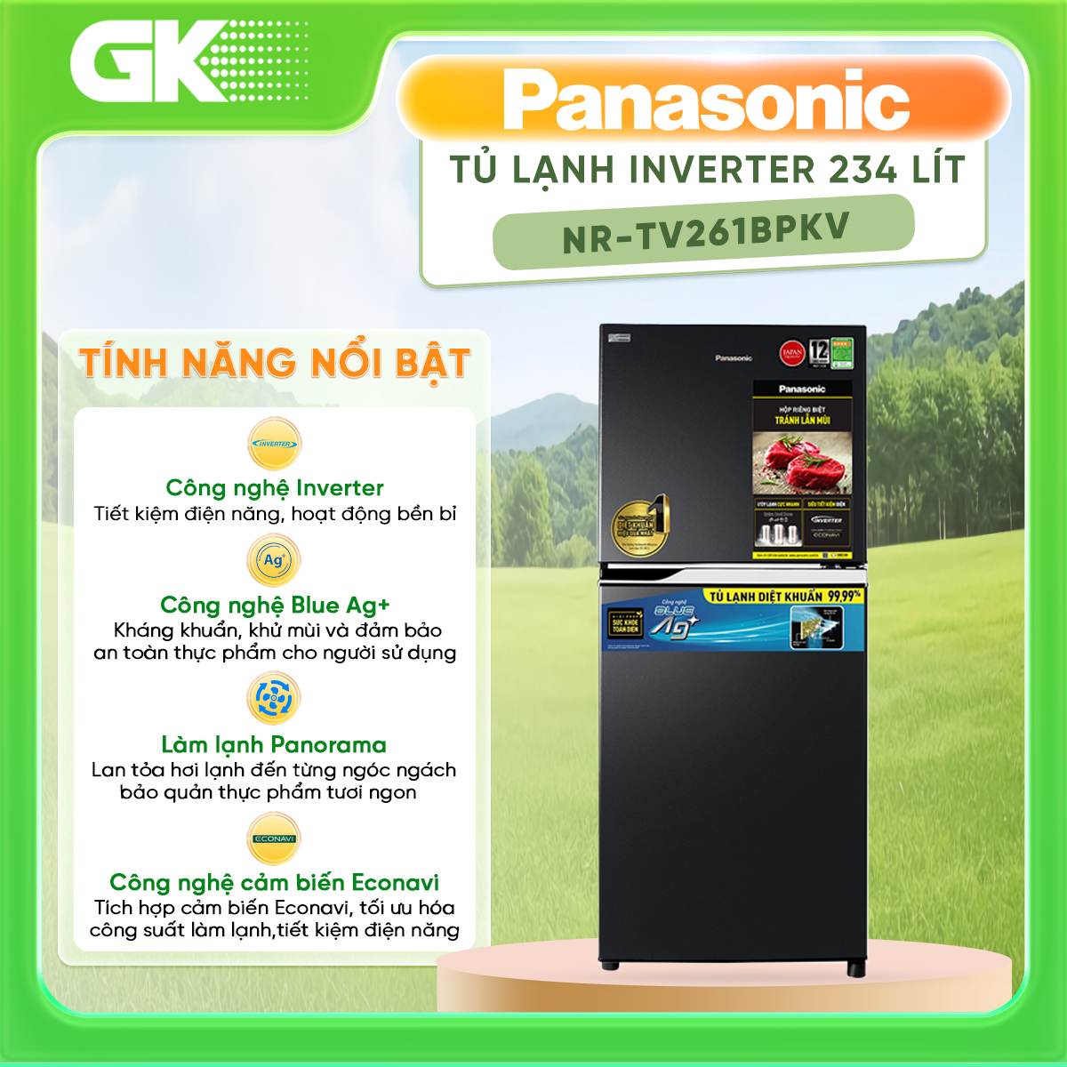 Tủ lạnh Panasonic Inverter 234 lít NR-TV261BPKV Mới 2021 - GIAO TOÀN QUỐC - FREESHIP HCM