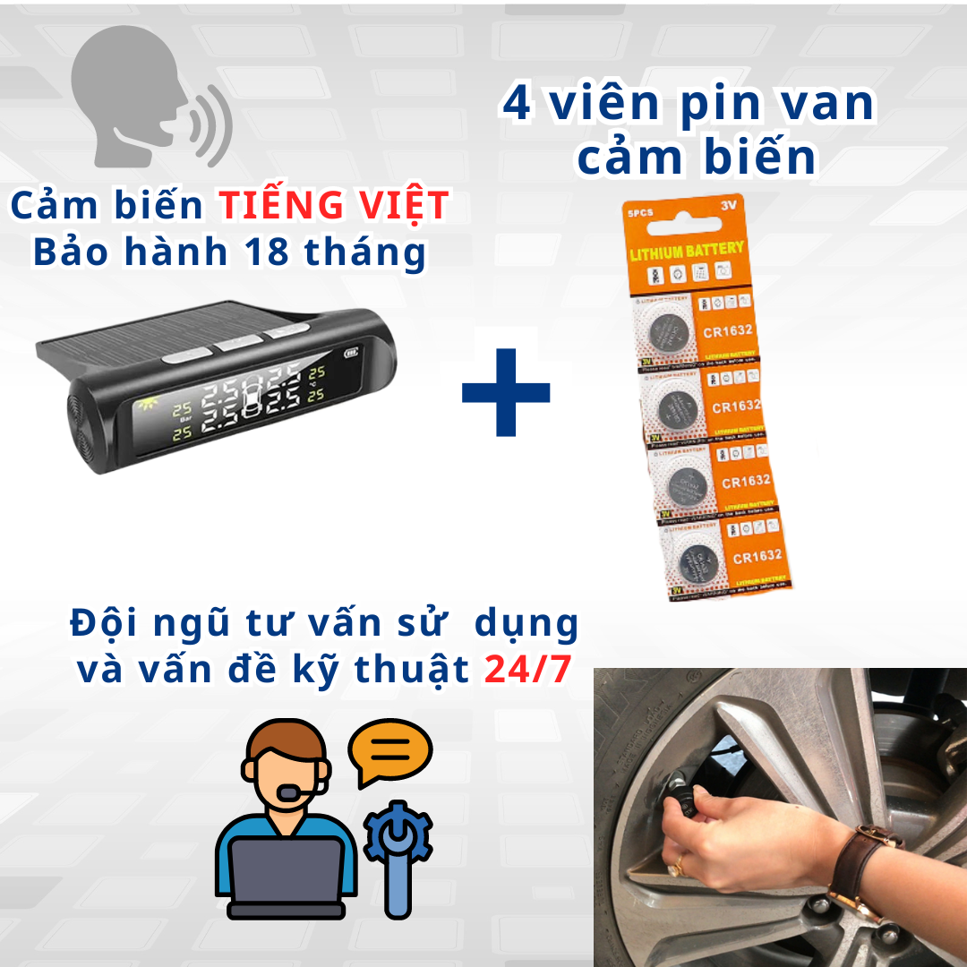 [Hàng Loại 1] CẢM BIẾN ÁP SUẤT LỐP Ô TÔ TPMS, Cảm biến áp suất Tiếng Việt cao cấp Cảm biến áp suất lốp ô tô xe hơi BẢO HÀNH 14THÁNG pin sạc năng lượng mặt trời – màn hình LCD